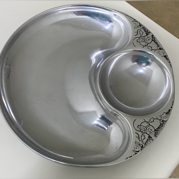 Vintage Wilton Armetale Snowman Solid Pewter Chip & Dip Tray Plate Snack Platter - Picture 14 of 16